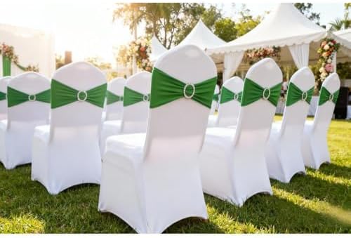 Emerald Green Chair Sashes 50 Pack, Green Chair Bands with Buckles, Hunter Green Chairs Bows for Christmas Party Banquet Theme Event Decorations - Image 2
