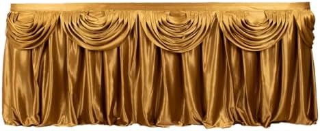 Efavormart 14ft Gold Pleated Satin Double Drape Table Skirt - Image 7