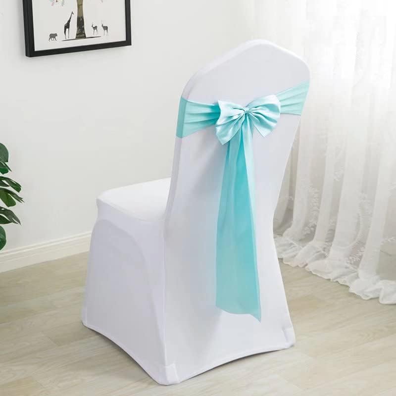 Pack of 100 Satin Stretch Chair Sash Bow, No Need Tied, Spandex Chair Bands, Chair Ribbons Bows for Hotel Wedding Party Banquet Birthday Reception Decor (Aqua) - Image 2