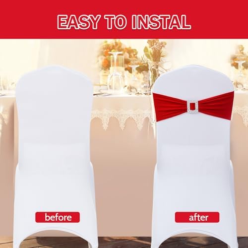 Joccun 120 PCS Spandex Chair Sashes Bows Stretch Chair Cover Band with Buckle Slider Universal Elastic Chair Ties for Wedding Banquet Party Event Decoration (Ruby) - Image 4