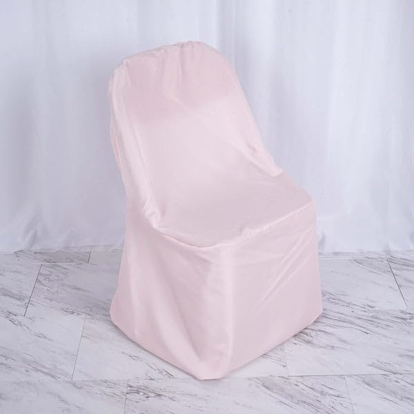 Tableclothsfactory 5PCS Blush Linen Polyester Folding Chair Cover Dinning Chair Slipcover for Wedding Party Event Banquet Catering by TABLECLOTHSFACTORY
