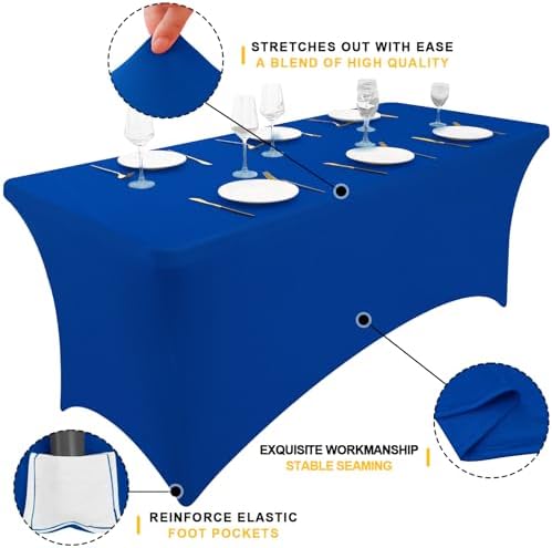 Smiry 2 Pack Spandex Table Cloth 4FT, Elastic Fitted Blue Tablecloth - Image 2