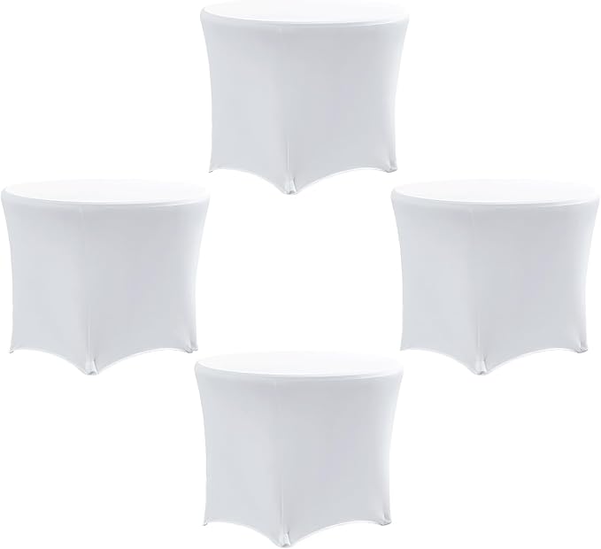 4 Pack Spandex Round Tablecloth White 4ft Fitted Stretch Tablecloth Elastic Cocktail Table Cover for Wedding Party Restaurant Banquet New Year and Halloween PTC24 by ZoyyJoolye