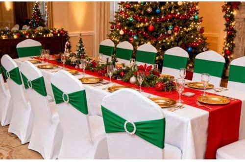 Emerald Green Chair Sashes 50 Pack, Green Chair Bands with Buckles, Hunter Green Chairs Bows for Christmas Party Banquet Theme Event Decorations - Image 4
