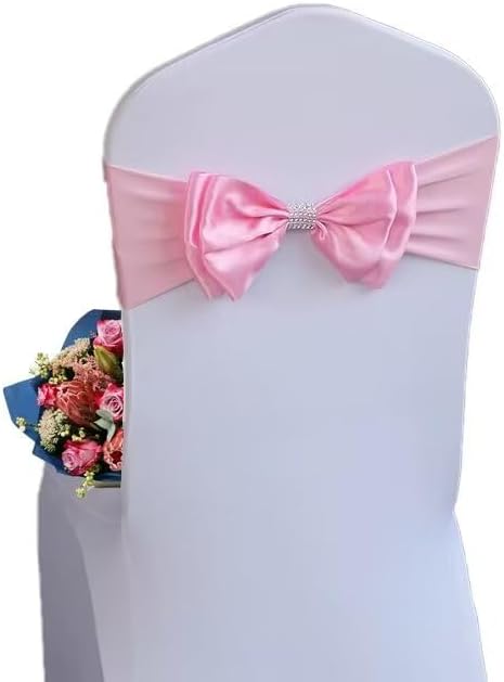 6 PCS Spandex Chair Sash Bow Tied,Elastic Sashes Chair Bands for Wedding Party Reception Events Celebration Banquets Hotel Event Decorations Chairs Decoration(Rose Pink) by DDCBNS