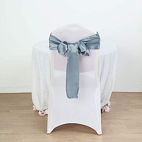 100 Dusty Blue Satin Chair Sashes Bows Ties for Wedding Decorations Party Supplies Events Chair Covers Decor Banquet Reception - Image 2