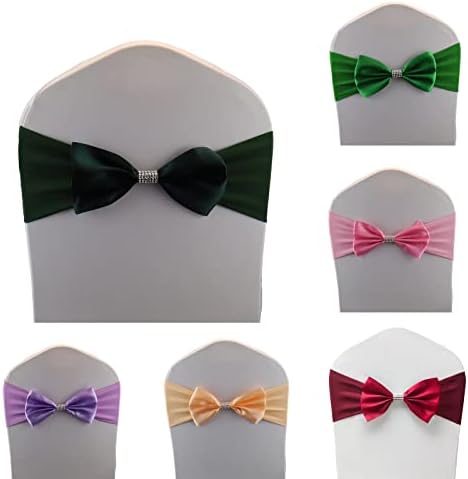 6 PCS Bows Stretch Chair Sashes, for Wedding Party Chair Cover Decoration, Spandex Stretch Chairs Bands (Pack of 6 Dark Green - Image 2