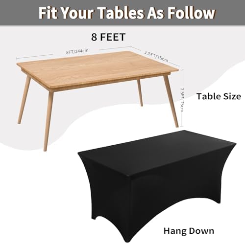Fixwal 6 Pack 8FT Black Tablecloth Rectangle Spandex Fitted Table Cover - Image 3