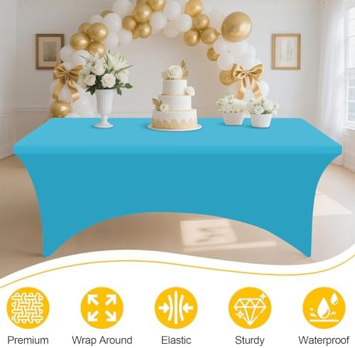Smiry 2 Pack Spandex Table Cloth 5FT, Elastic Fitted Blue Mist Tablecloth - Image 3