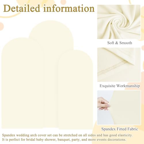 FOTSHARER Ivory Arch Cover Set of 3 Spandex Wedding Backdrop Arch Covers 6FT 5FT 4FT Chiara Arched Stand Cover Stretchy Backdrop for Birthday Party Bridal Baby Shower Graduation Balloon Decorations - Image 5