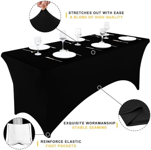 Smiry 6 Pack Spandex Table Cloth 6FT, Elastic Fitted Black Tablecloth - Image 2