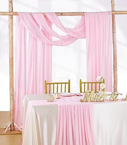 Pink Sheer Backdrop Curtains 6 Yards Chiffon Fabric Drapes Backdrop 6 Panels for Wedding Ceremony Party Ceiling Reception Decoration - Image 5