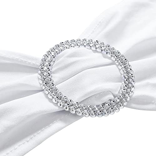 ManMengJi 25PCS White Chair Sashes, Spandex Sashes Bows Tiffany Blue, Chair Cover Bands with Buckle Slider for Banquet, Party, Hotel Event Decorations - Image 2