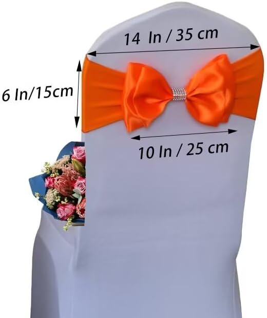 50 PCS Spandex Chair Sash Bow Tied,Elastic Sashes Chair Bands for Wedding Party Reception Events Celebration Banquets Hotel Event Decorations Chairs Decoration(Orange) - Image 2