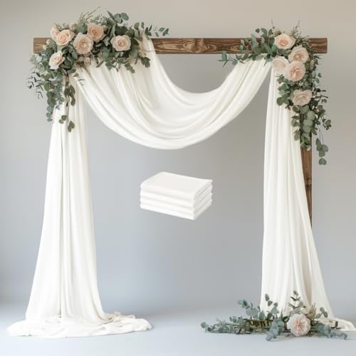 Wedding Arch Draping Fabric 4 Panels Ivory Sheer Backdrop Drapes by Xiomot