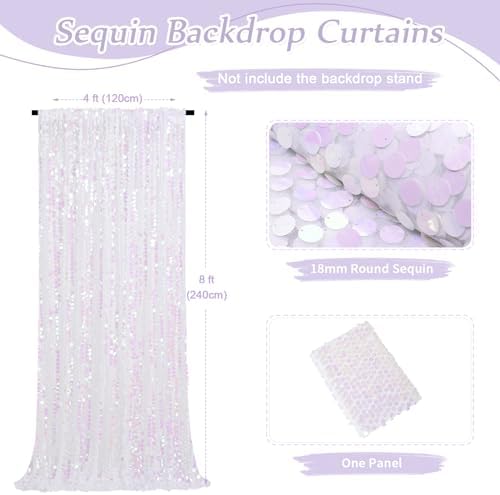 Glitter Backdrop Curtains 4ftx8ft White Iridescent Sequin Drapes Panels Mermaids Party Undersea World Party wall Decorations Background Fabric - Image 3