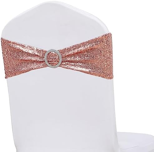 50 Pack Sequin Rose Gold Chair Sashes Glitter Chair Bows Bands Buckles - Image 6