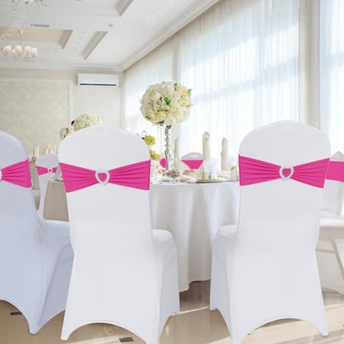 Pack of 30 Spandex Chair Sashes Bows Stretch Chair Cover Band with Buckle Slider Universal Elastic Chair Ties for Wedding Banquet Party Event Decoration (Fuchsia) - Image 6