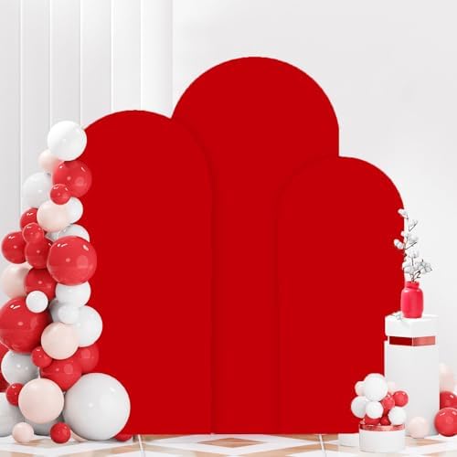FANPROMS Arch Covers Set of 3 Red Wedding Arch Cover 7.2FT 6.6FT 6FT Arch Spandex Covers for Metal Frame Stand Balloon Arched Stand Cover Round Top Backdrop Fabric for Wedding Birthday Party Decor by FANPROMS