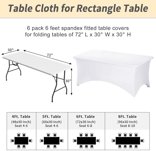Fixwal 6 Pack 6FT White Tablecloth Rectangle Spandex Fitted Table Cover - Image 3
