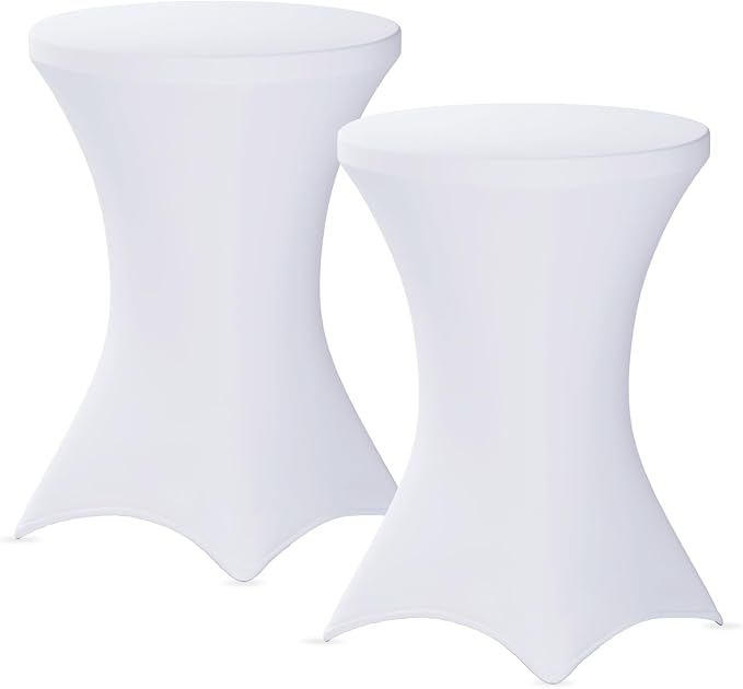 Fixwal 2 Pack Cocktail Tablecloth Bar Top Table Covers Round White Spandex | Fits 30-32" Dia x 40-43" H Tables, Spandex Fabric, Stretch Fitted Design, Ideal For Bar, Pub And Wedding by Fixwal