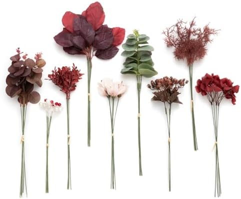 Ling's moment Artificial Greenery Stems Box Set, 46pcs with 9 Kinds of Faux Greenery Picks for DIY Bridal Bouquets Wedding Floral Arrangement Table Centerpieces, Burgundy & Dusty Rose by LingsMoment