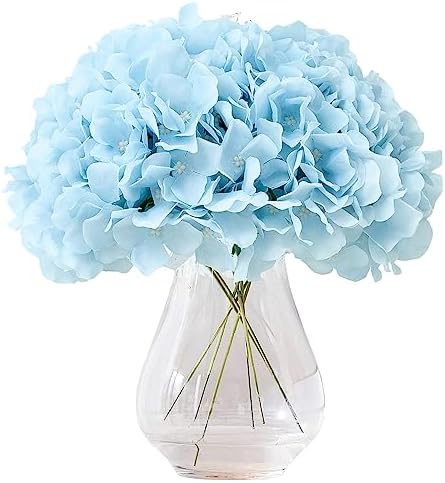 Ice Blue Hydrangea Artificial Flowers Heads Fake Silk Flowers Full Silk Flowers with Stems Wedding Home Party Shop Baby Shower Decor 10Pcs by Kislohum