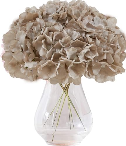 Artificial Hydrangea Flowers Coffee Heads 10 Fake Hydrangea Silk Flowers for Wedding Centerpieces Bouquets DIY Floral Decor Home Decoration with Stems(VASE NOT Included) by Kislohum