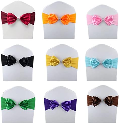 6 PCS Double Bows Stretch Chair Sashes, for Wedding Party Chair Cover Decoration, Spandex Stretch Chairs Bands (Pack of 6 Rose) - Image 5
