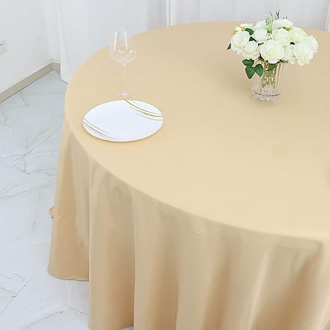10 pcs 132 inch Champagne Round Polyester Tablecloths Fabric Table Cover Linens | 132" Washable Fabric Table Cloth Covers for Wedding Party Polyester Reception Buffet Events Catering Dining Kitchen - Image 3