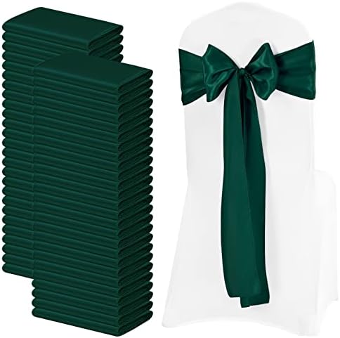 72 Pack Forest Green Satin Chair Sashes, 7 x 108 Inch, Wedding Bows by FXKS