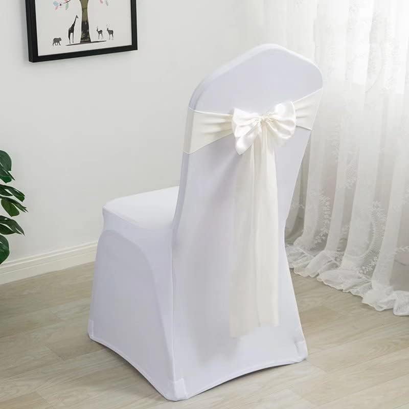 Pack of 10 Satin Stretch Chair Sash Bow, No Need Tied, Spandex Chair Bands, Chair Ribbons Bows for Hotel Wedding Party Banquet Birthday Reception Decor (Creamy White - Image 2
