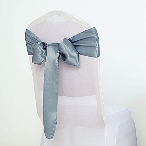 100 Dusty Blue Satin Chair Sashes Bows Ties for Wedding Decorations Party Supplies Events Chair Covers Decor Banquet Reception - Image 3