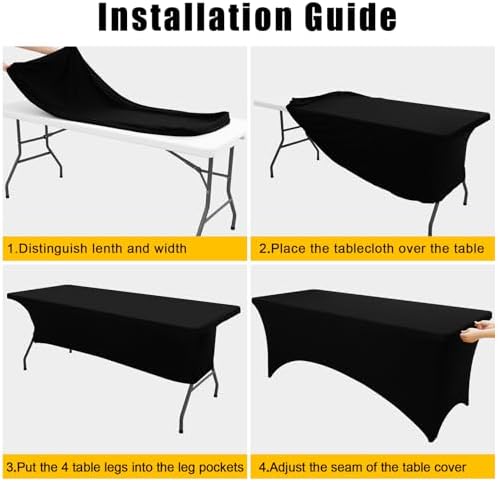 Smiry 6 Pack Spandex Table Cloth 6FT, Elastic Fitted Black Tablecloth - Image 5
