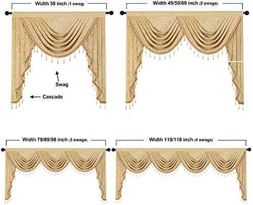 ELKCA Thick Chenille Window Curtains Valance for Living Room, Luxury Gold Valance with Beads for Bedroom,Rod Pocket (W138inch,1 Panel) - Image 5