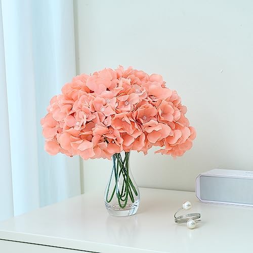 Artificial Hydrangea Flowers Coral Heads 10 Fake Hydrangea Silk Flowers for Wedding Centerpieces Bouquets DIY Floral Decor Home Decoration with Stems - Image 4