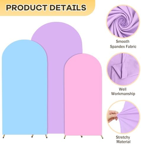 Arch Backdrop Cover Set of 3 Lavender Arch Cover 4ft 5ft 6ft Arch Spandex Cover Wedding Arch Covers Stretchy Backdrop Pink Balloon Arched Covers for Wedding Party Banquet Decoration - Image 4