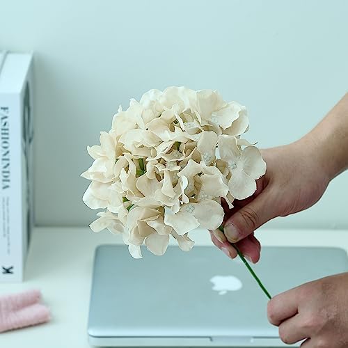 10Pcs Hydrangea Artificial Flowers Beige Heads Fake Silk Flowers Full Silk Flowers with Stems Wedding Home Party Shop Baby Shower Decor - Image 2