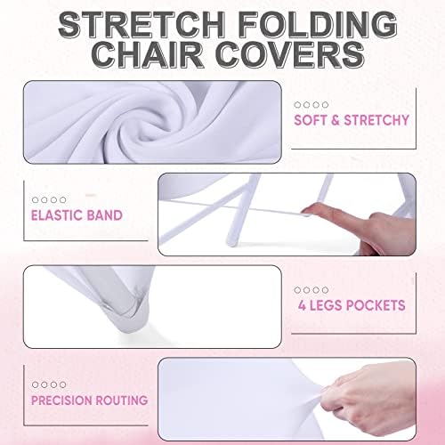 Lounsweer 50 Pcs Folding Chair Cover Set, White, Pink - Image 3