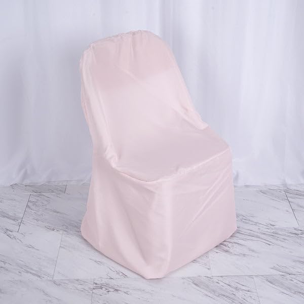 Tableclothsfactory 100PCS Blush Linen Polyester Folding Chair Cover Dinning Chair Slipcover for Wedding Party Event Banquet Catering by TABLECLOTHSFACTORY