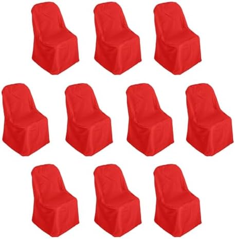 Efavormart 10 Pack Red Linen Polyester Folding Chair Covers for Dining Chairs Party Wedding Banquet Outdoor Event Catering Slipcovers by efavormart