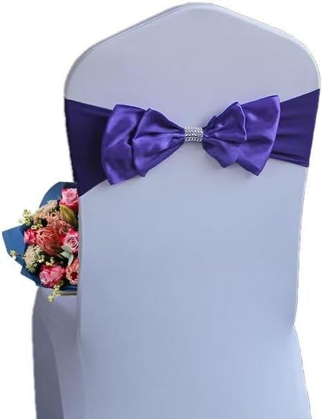 6 PCS Spandex Chair Sash Bow Tied,Elastic Sashes Chair Bands for Wedding Party Reception Events Celebration Banquets Hotel Event Decorations Chairs Decoration(Deep Purple) by DDCBNS