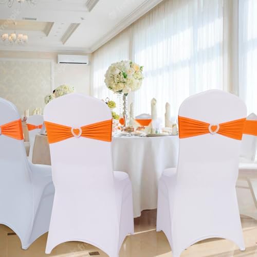 Pack of 30 Spandex Chair Sashes Bows Stretch Chair Cover Band with Buckle Slider Universal Elastic Chair Ties for Wedding Banquet Party Event Decoration (Orange) - Image 6