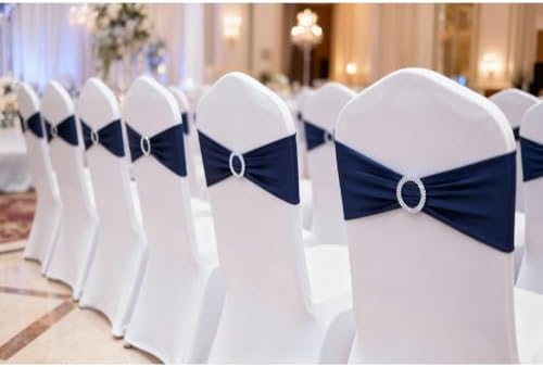 Navy Blue Chair Sashes 50 Pack, Spandex Dark Blue Chair Bows for Wedding Birthday Party Reception Banquet Event Decor (50 Pieces, Navy Blue) - Image 3