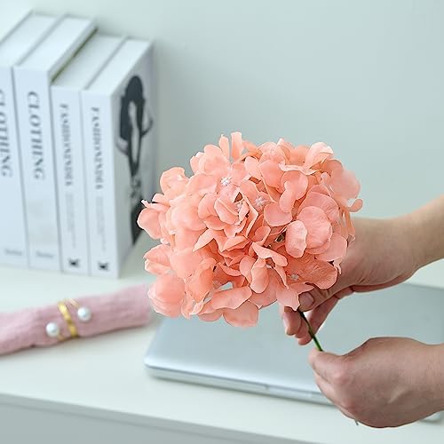 Artificial Hydrangea Flowers Coral Heads 10 Fake Hydrangea Silk Flowers for Wedding Centerpieces Bouquets DIY Floral Decor Home Decoration with Stems - Image 2