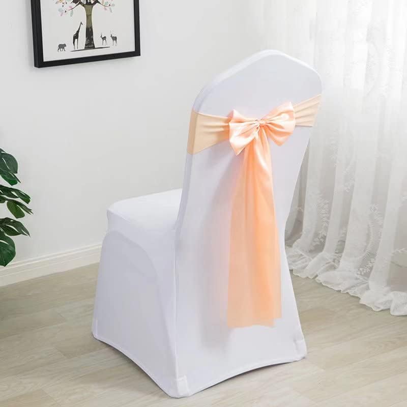 Pack of 10 Satin Stretch Chair Sash Bow, No Need Tied, Spandex Chair Bands, Chair Ribbons Bows for Hotel Wedding Party Banquet Birthday Reception Decor (Champagne) - Image 2