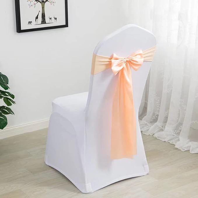 Pack of 100 Satin Stretch Chair Sash Bow, No Need Tied, Spandex Chair Bands, Chair Ribbons Bows for Hotel Wedding Party Banquet Birthday Reception Decor (Champagne) - Image 2
