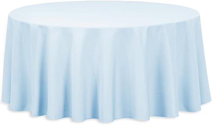LTC LINENS Baby Blue Round Tablecloth - 132 Inch Round Tablecloth, Large Party Table Cloth, Wrinkle Resistant, Washable Polyester Fabric Table Cover Linens for Wedding, Party, Banquet by LTCLINENS