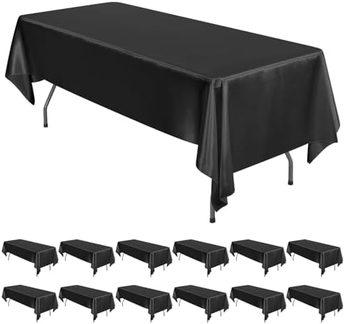 12 Pack Black Satin Tablecloth, 57 x 108 Inch by REWOMC