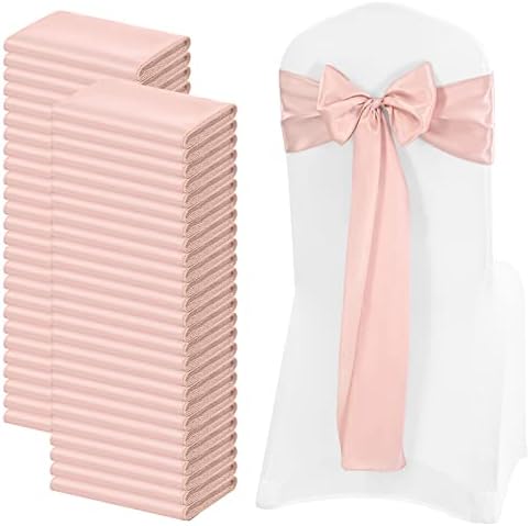 72 Pack Rose Gold Satin Chair Sashes, 7 x 108 Inch, Wedding Bows by FXKS